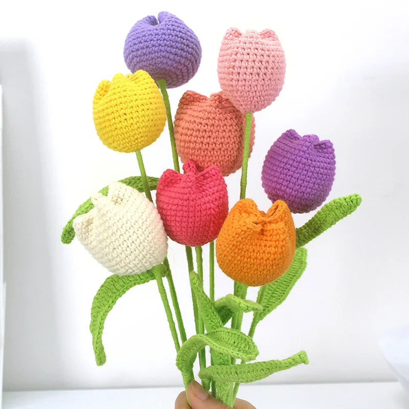DecorBites™ Handmade Knitted Crochet Tulips for Home Decor - Set of 1