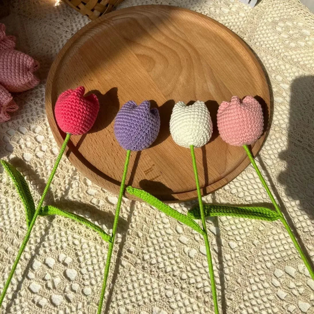 DecorBites™ Handmade Knitted Crochet Tulips for Home Decor - Set of 1