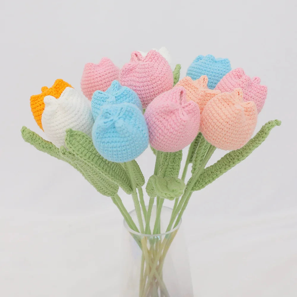 DecorBites™ Handmade Knitted Crochet Tulips for Home Decor - Set of 1